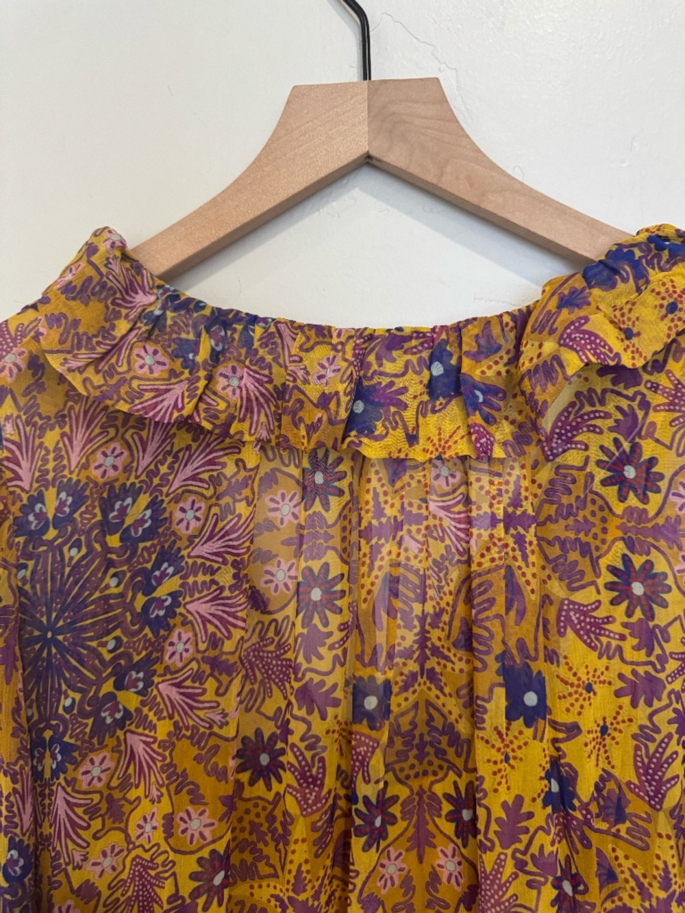 Anthropologie Marias Floral Printed Chiffon Maxi Dress Size L Yellow Purple - Picture 10 of 11